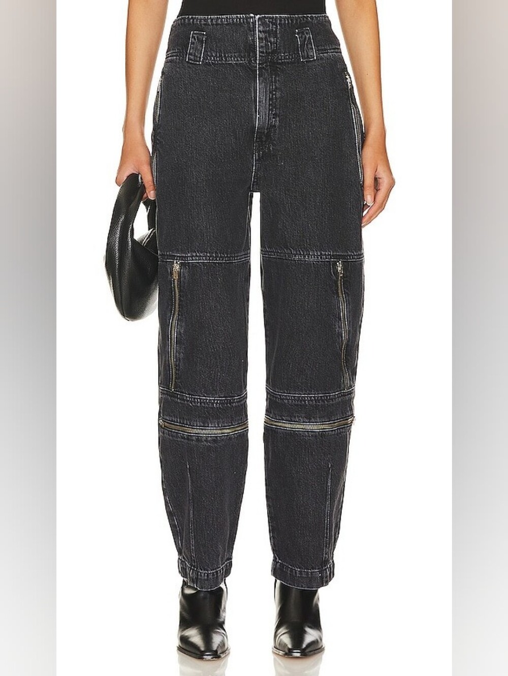 Etica Doyle Biker Pant Barrel Zipper Jean in Black Ice Size 28